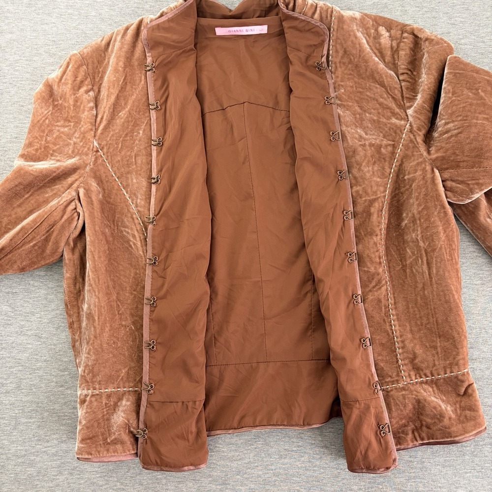 Gianni Bini Brown Velvet Hook Front Jacket Women's Large Rayon Silk Blend - Picture 9 of 12